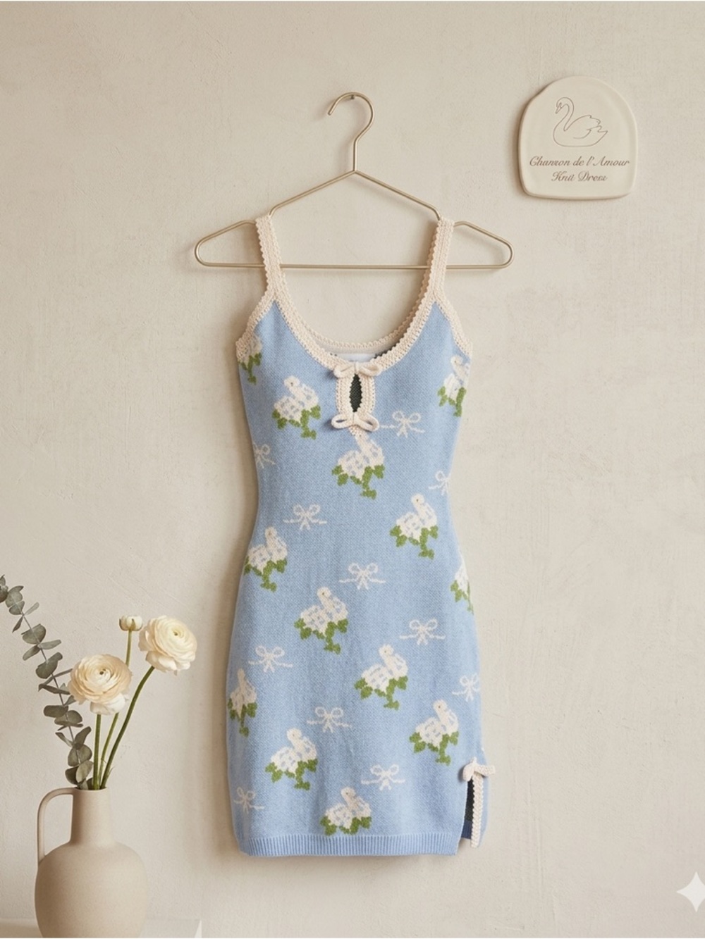 LoveShackFancy Lopez Mini Dress Periwinkle Orchard Large Knit NWT - Picture 2 of 16